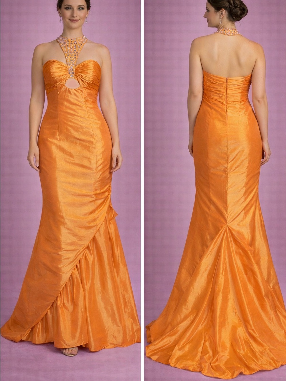 Beaded Halter Orange Prom Gown